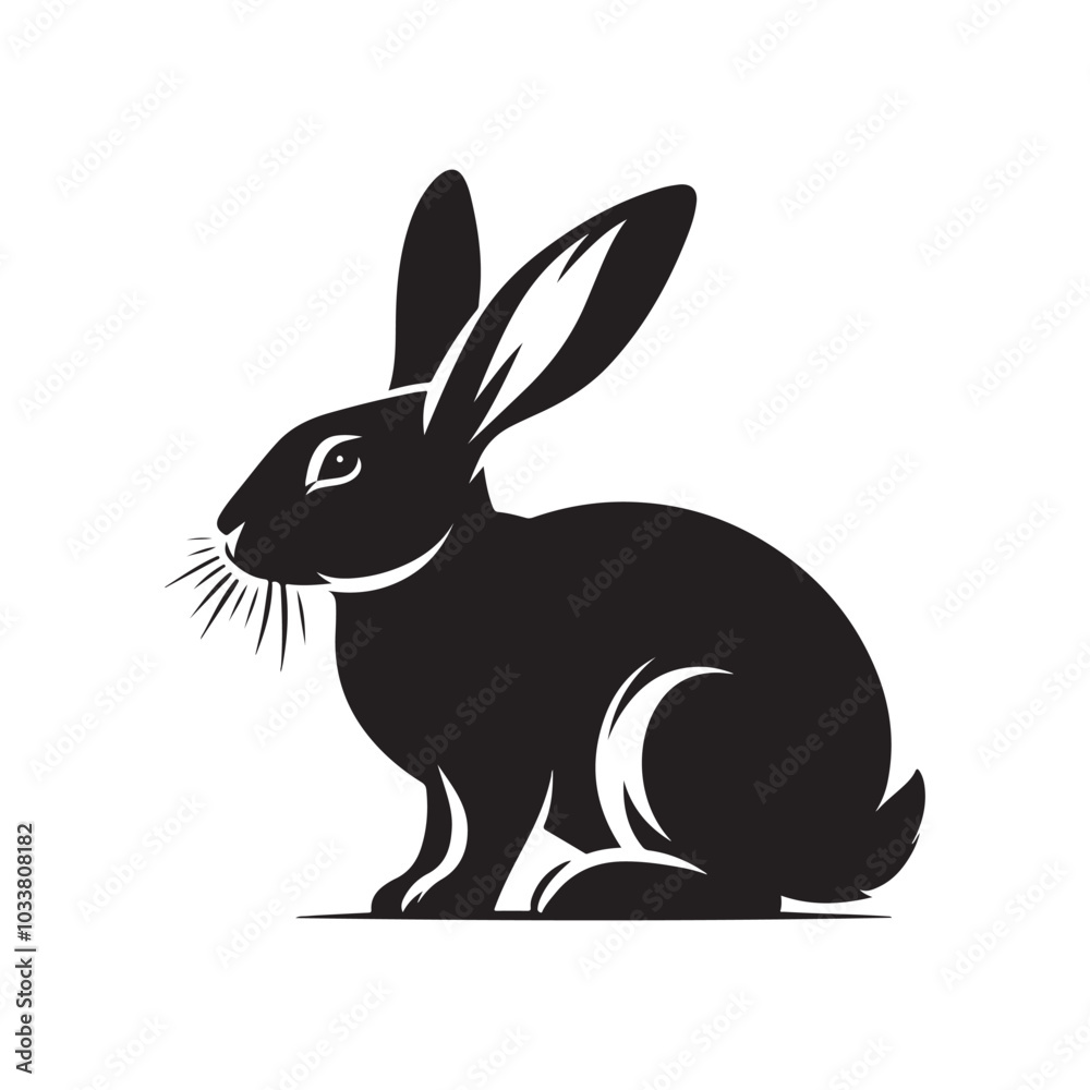 Rabbit Silhouette in Shadow on White Background Art. Rabbit Silhouette in Shadow on White Background Art.