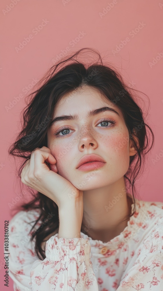Sad young woman on pink background Sad young woman on pink background