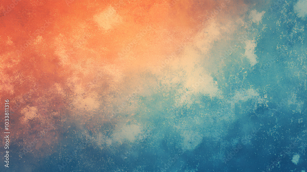 Obraz premium Grainy background autumn noisy banner, teal orange blue red white grunge texture abstract retro poster, header cover backdrop design 