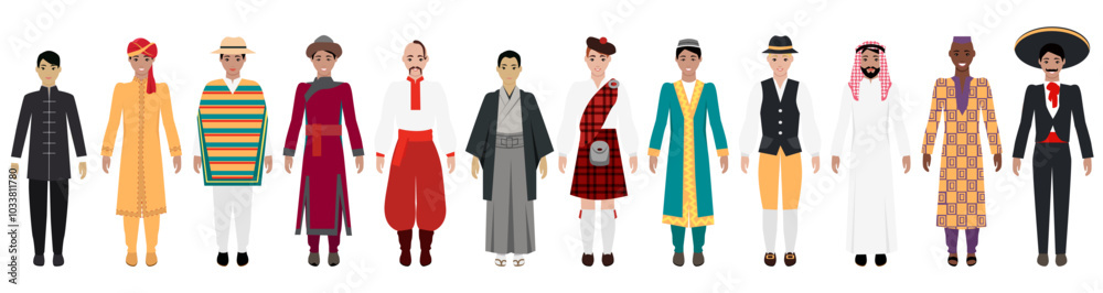 Men from various cultures in traditional attire showcasing cultural diversity. For global unity, tradition, cultural heritage, multiculturalism, cultural representation, diversity, inclusion. Men from various cultures in traditional attire showcasing cultural diversity. For global unity, tradition, cultural heritage, multiculturalism, cultural representation, diversity, inclusion.