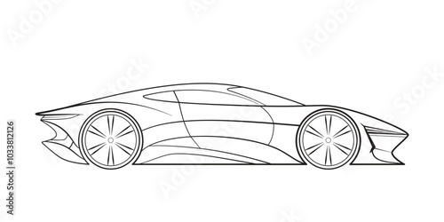 Outline image of a sports car with aerodynamic and futuristic design, abstract sports car, side view.