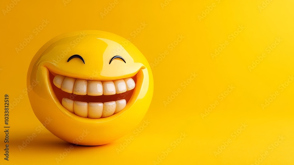 3d emoji with a big smile on a yellow background, radiating joy and happiness for online communication. Captures humor and amusement, spreading good vibes and delight 3d emoji with a big smile on a yellow background, radiating joy and happiness for online communication. Captures humor and amusement, spreading good vibes and delight