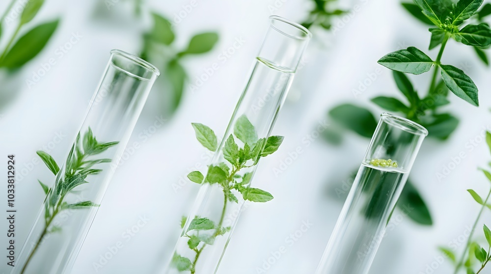 Green Plants Inside Glass Test Tubes Green Plants Inside Glass Test Tubes