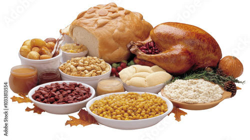 Delicious spread of traditional holiday foods on a festive table.