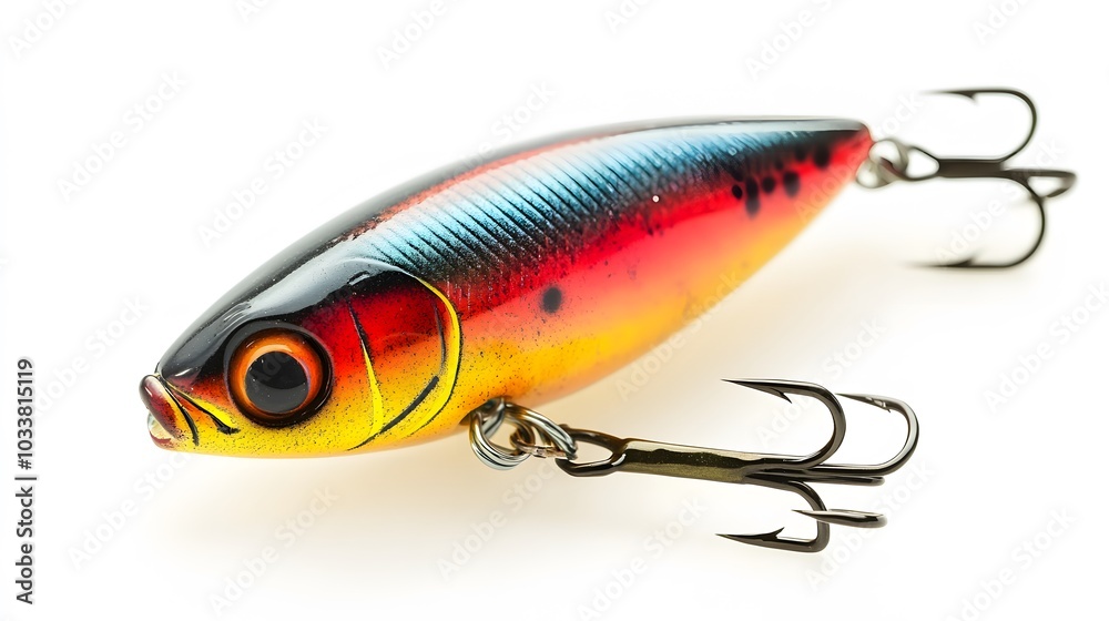 Fishing lure on white background, top view. Artificial bait. Fishing lure on white background, top view. Artificial bait.