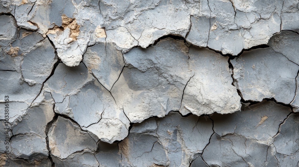Fototapeta premium Dry, cracked earth forms a textured background, highlighting the impact of drought and climate change on the environment