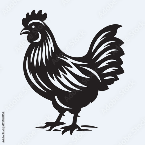 hen chicken logo vector, hen chicken silhouette vector icon black and white full body