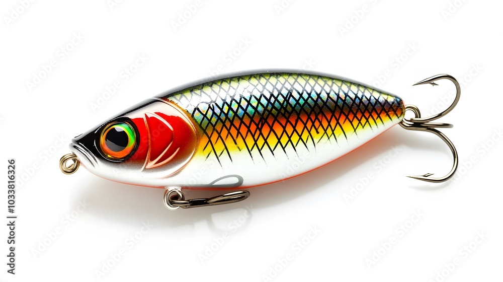 Fishing lure on white background, top view. Artificial bait. Fishing lure on white background, top view. Artificial bait.