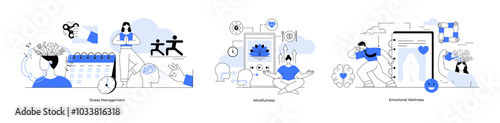 Mindfulness stress, Management Emotional Wellness. Time management, mindfulness and emotional well-being. Ideal for productivity mental health, self-care, wellness, work-life balance. Minimalist style