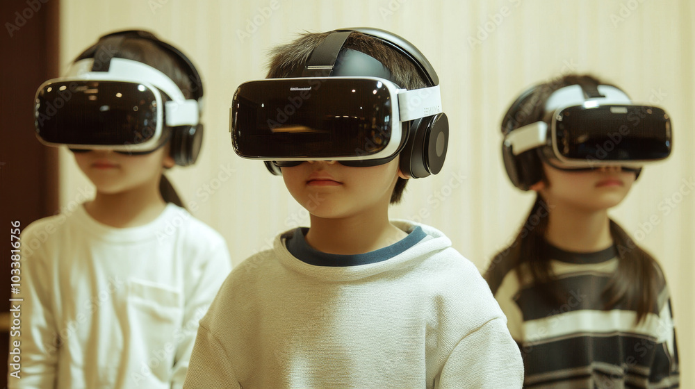 Children using virtual reality goggles.
Children using virtual reality goggles.