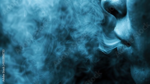 Close-up of human nose during inhalation, capturing the subtle rise and fall of breath, symbolizing life's delicate balance and the continuous cycle of existence.