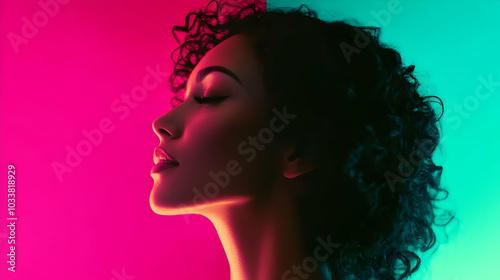 Attractive Woman in Profile with Colorful Background