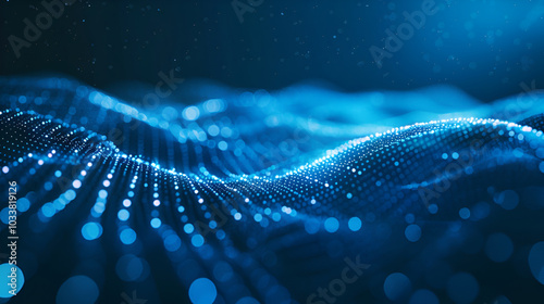 Streamline connection network linking waves of data particles in information technology ,Abstract, digital and background waves ,3d rendering of abstract futuristic digital wave with connecting dots 