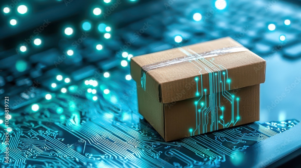 Information Technology Box Example Warehouse automation, A digital-themed gift box on a circuit board ...