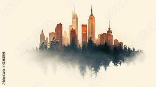 Silhouette of New York City with Double Exposure Effect