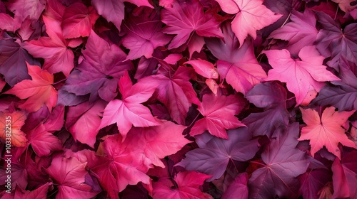 Fototapeta Naklejka Na Ścianę i Meble -  Hot pink fall leaves covering the ground.