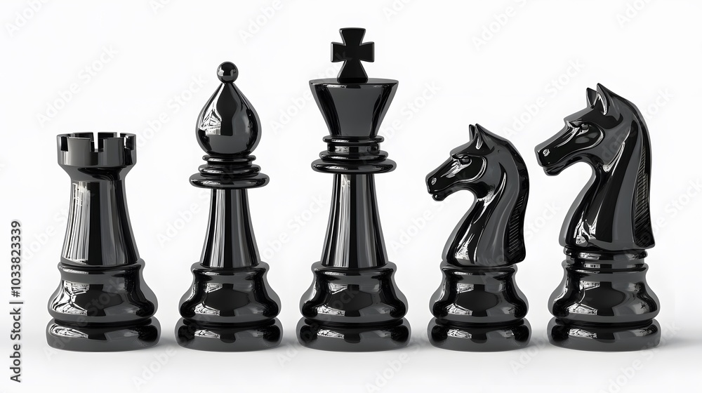 Chess black set isolated on white background. 3d illustration. Chess black set isolated on white background. 3d illustration.