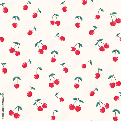 Seamless Cherry Pattern,Vector,Fabric Pattern Design
