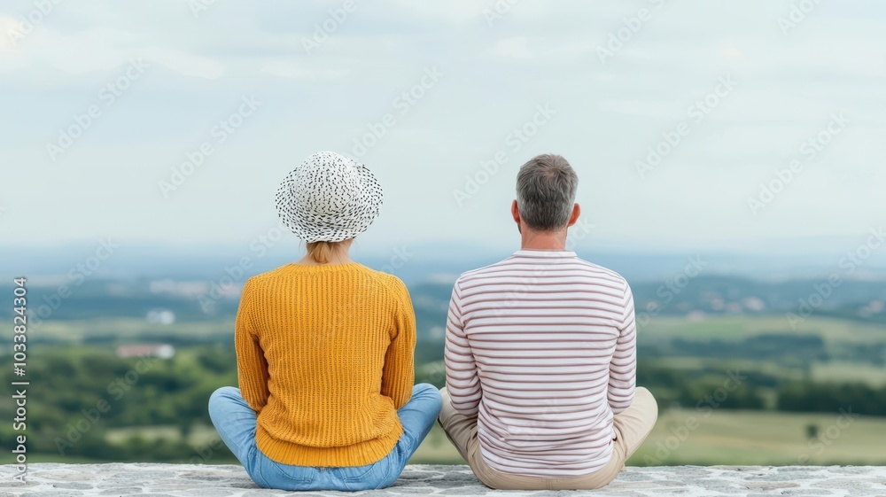 Fototapeta premium Therapist supporting a patient during mindfulness exercises outdoors, therapist wellness support, natural therapy