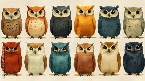 Watercolor owls painted in earthy tones, perfect for home textiles and DIY craft projects