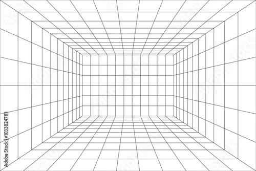 White perspective grid room on white background