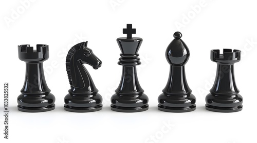 Chess black set isolated on white background. 3d illustration. 