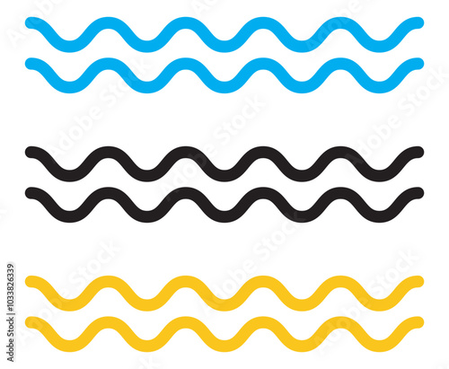 Water waves icon Blue, black, gold thin line suitable for shipping icons. Vector illustration.