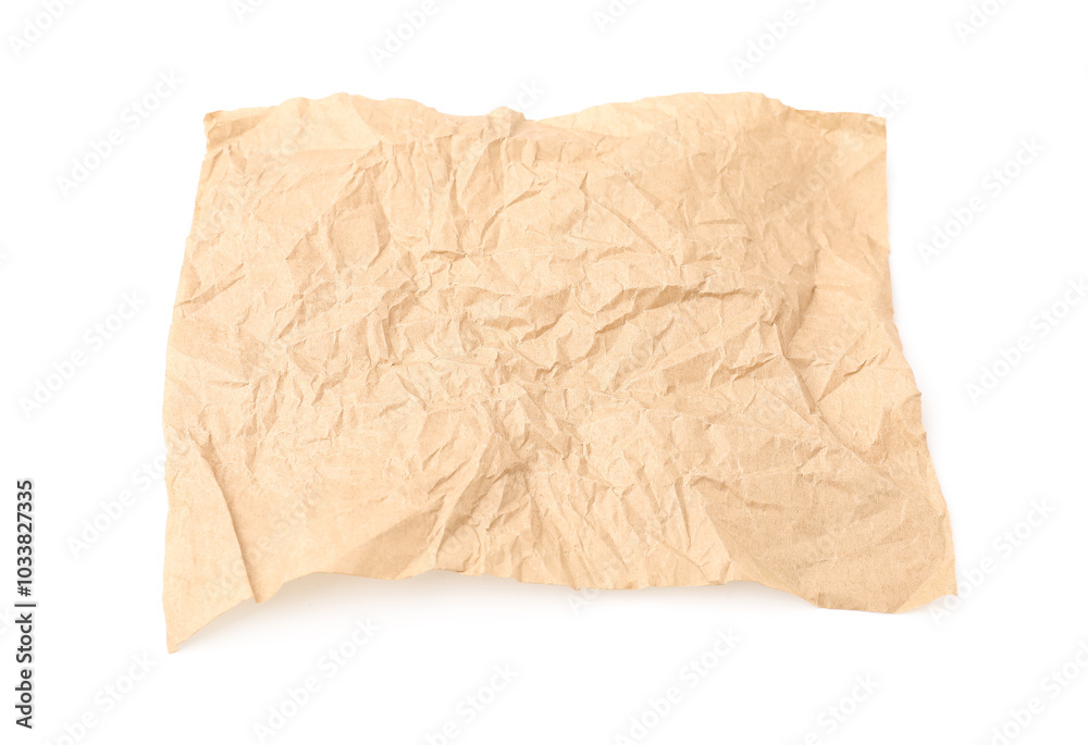 Crumpled kraft paper sheet isolated on white