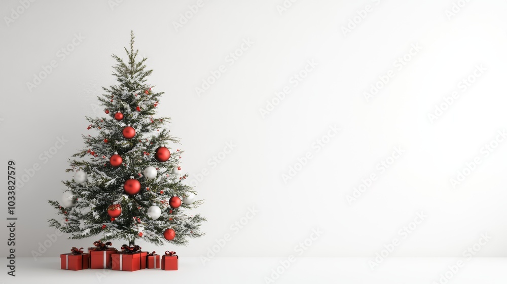 Minimalist Christmas Tree with Red Ornaments and Gifts Minimalist Christmas Tree with Red Ornaments and Gifts