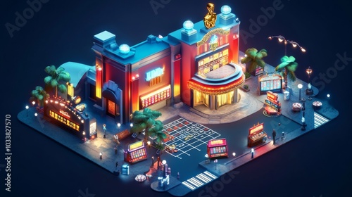 Movie studio backlot casino with famous moviethemed decorations photo