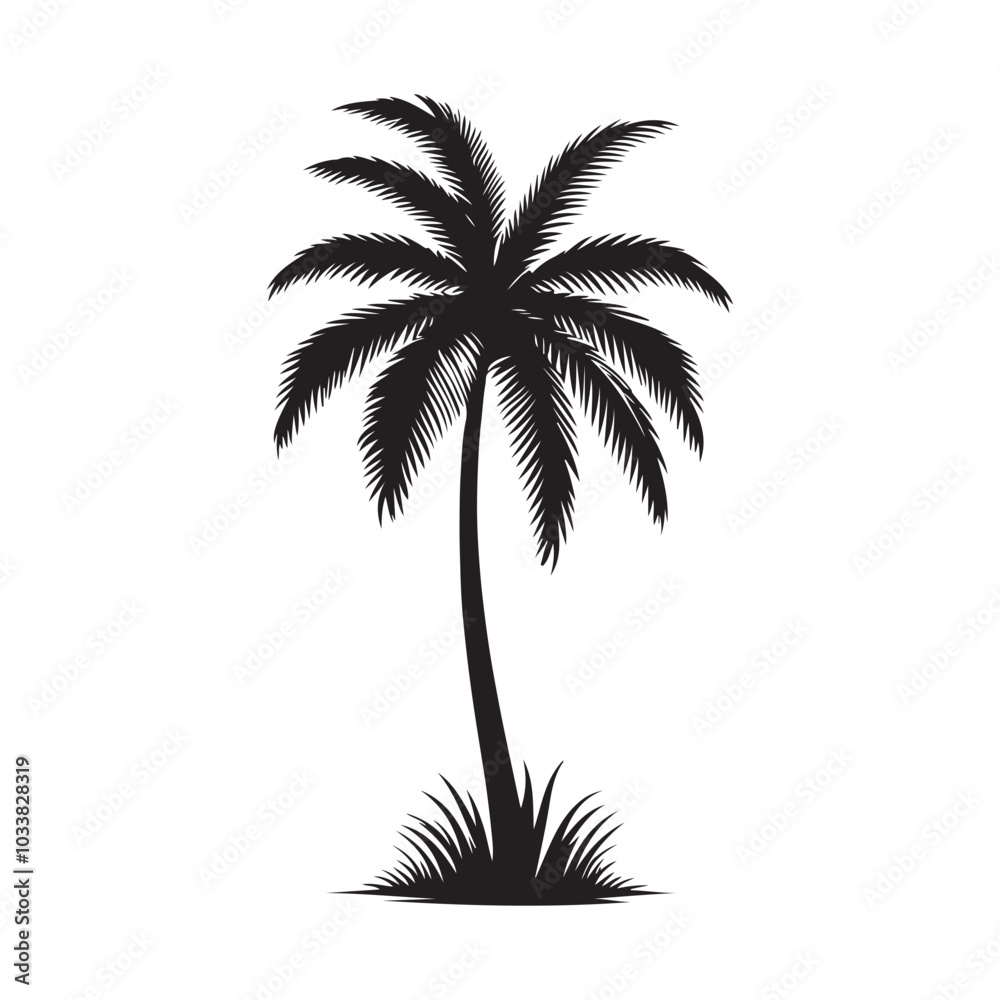 Fototapeta premium Clean Palm Tree Vector Illustration on Plain White Background.
