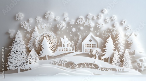 Paper Cut Winter Village Scene