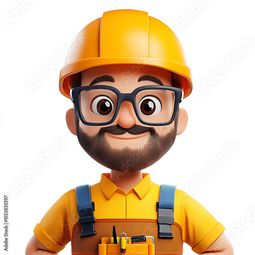 Detailed construction worker avatar illustration suitable for website, app, or promotional materials showcasing construction trades and labor diversity. photo