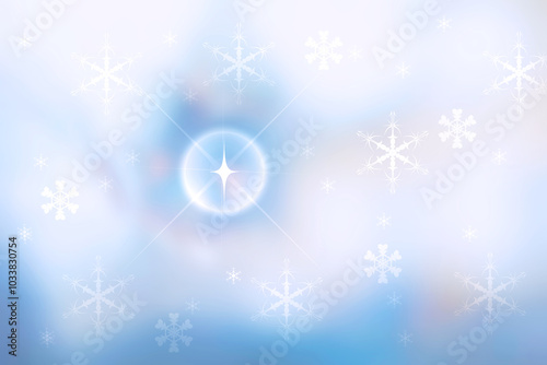 Abstract blurred festive delicate winter christmas or Happy New Year background with shiny blue and white bokeh lighted stars. Space for your design. Card concept.
