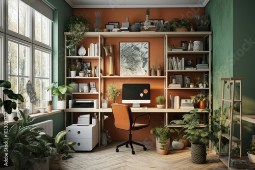 Office room furniture bookshelf bookcase.