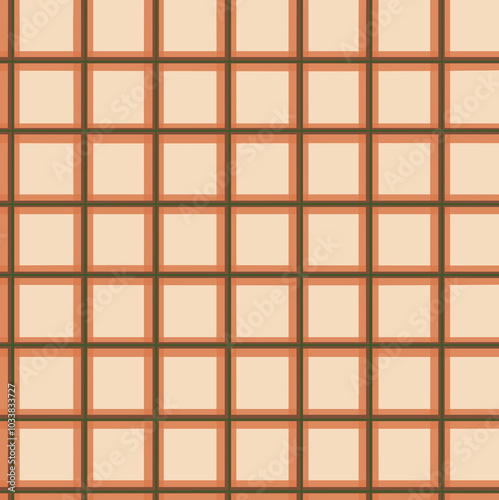 Brown check on pink or orange background. Cage pattern fabric, seamless pattern. Texture from tartan, plaid, shirts, clothes, dresses, bedding, blankets, and other textiles. Template for ornament. 