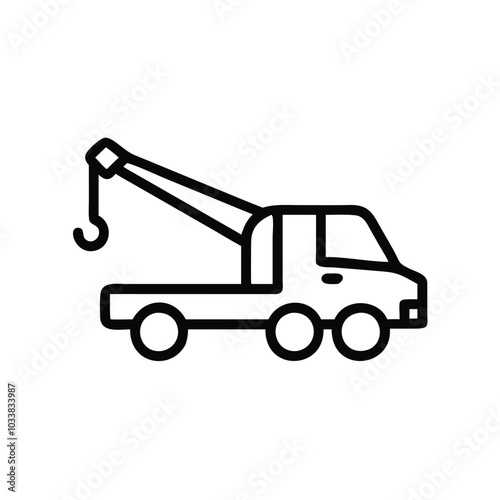 Picker Truck with Crane Arm Silhouette Vector Line Art Illustration