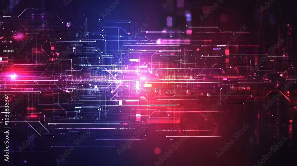 Obraz premium Abstract digital background with glowing lines and particles.