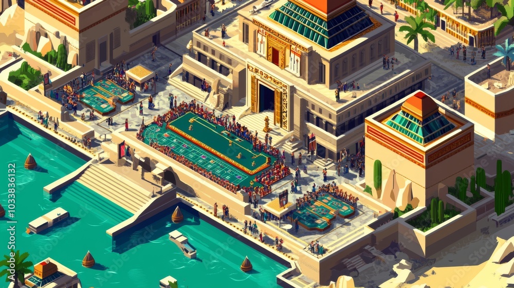 Fototapeta premium Floating Tenochtitlan casino city isometric vector art scene
