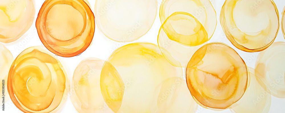 Vibrant Yellow Watercolor Circles on White Background Vibrant Yellow Watercolor Circles on White Background