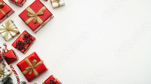 Different Christmas gift boxes stacked on a white or transparent background