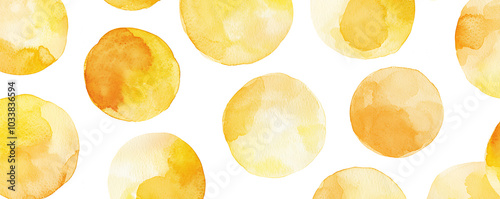 Vibrant Yellow Watercolor Circles on White Background