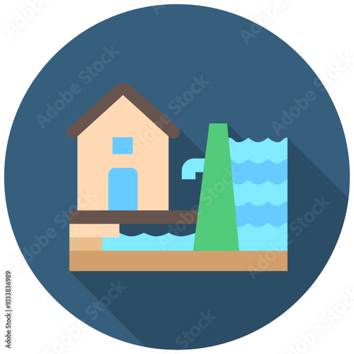 Flood Control rounded multi color icon, use for UI, UX, app and web development, digital or print. for industry, education, construction, transportation, environment, urban planning theme. photo