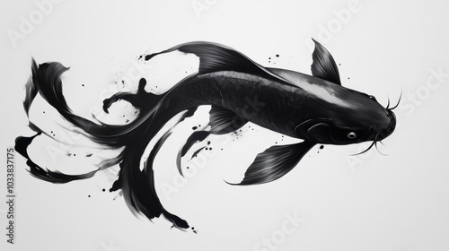 Black ink brush stroke resembling a koi fish photo