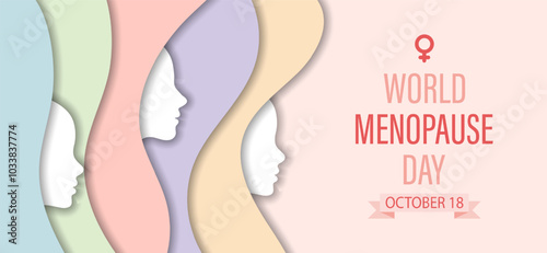 World Menopause Day banner with female profile in cut paper style. Medical poster