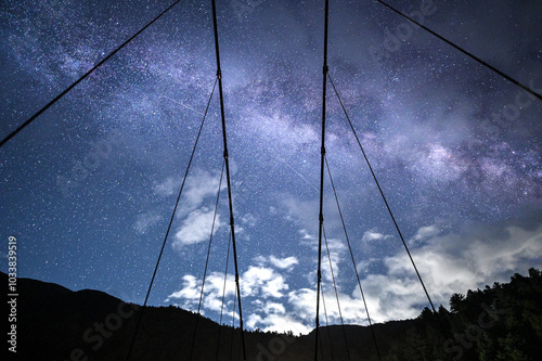 上高地の横尾大橋から見上げる満天の星空とペルセウス座流星群 photo