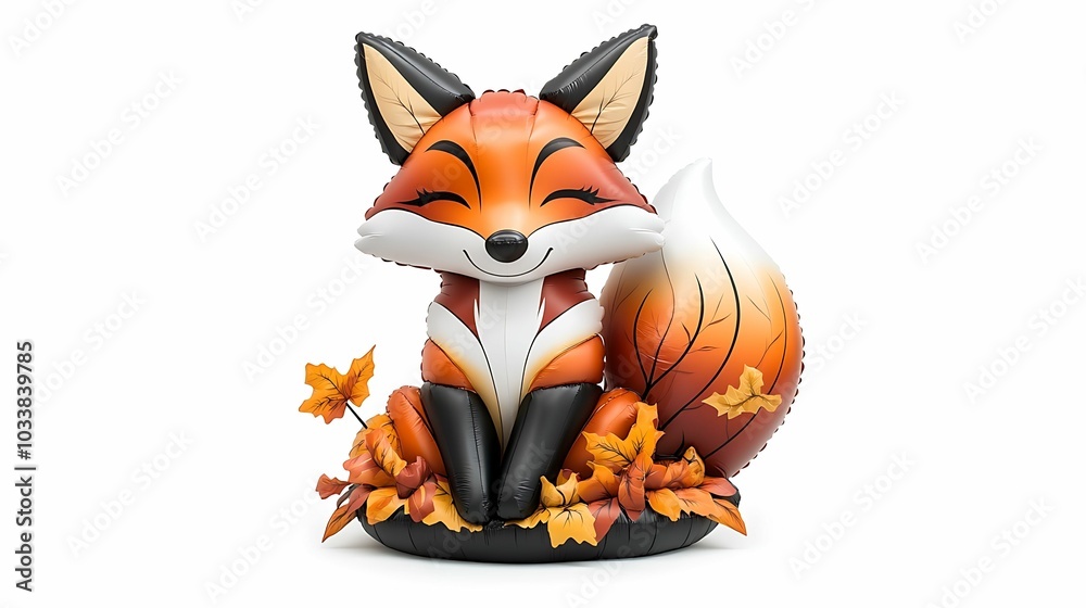 Obraz premium Charming fox decoration surrounded by autumn leaves a playful and whimsical touch for fall celebrations and festivities