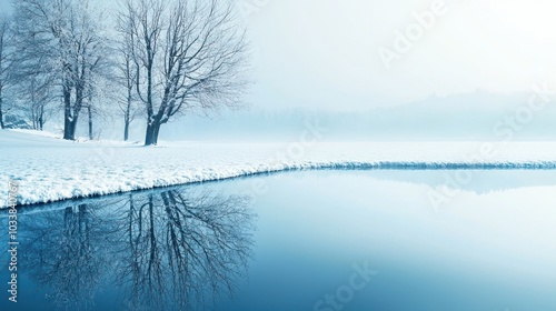 Ethereal Snowy Landscape with Blue Sky