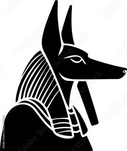 Vector illustration of Anubis, the Egyptian god of the afterlife, in a minimalistic black and white style, perfect for historical themes.