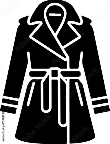 Stylized vector illustration of a chic trench coat in black, ideal for fashion-related projects and branding.